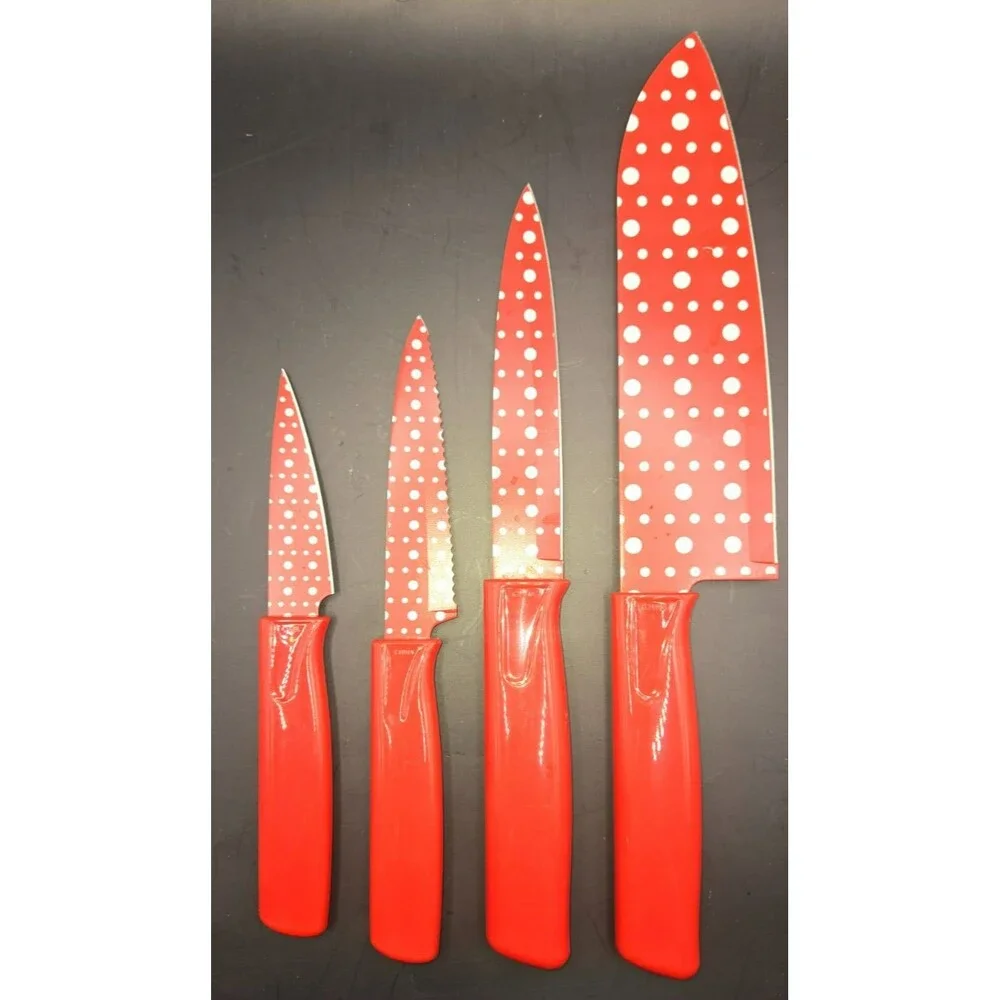 4-Piece Polka Dot Kitchen Knife Set (Red & White)